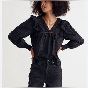 Madewell Voile Pintuck Top. Black, ruffles, eye lit. So charming and sliming. Sm